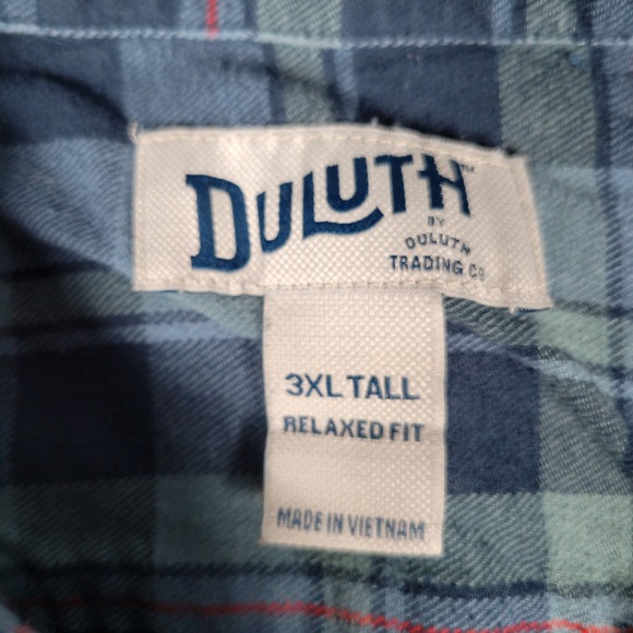Duluth Trading Co Flannel Shirt Mens 3XL Tall Blue Plaid Relaxed Fit 3237-97 - Picture 5 of 12